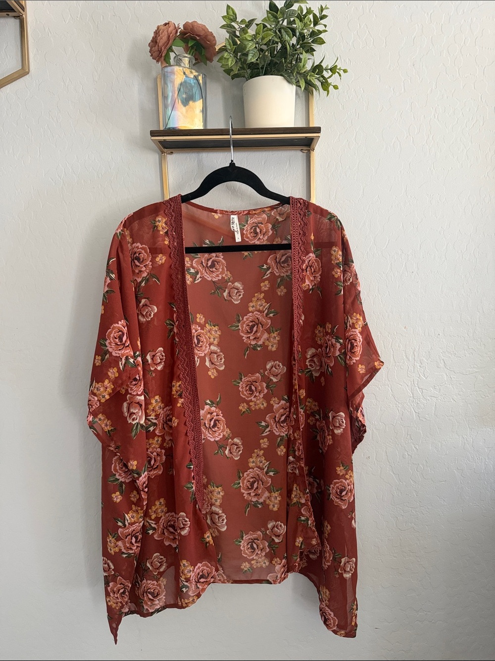 Live 4 Truth Rose Print Sheer Kimono in Rust